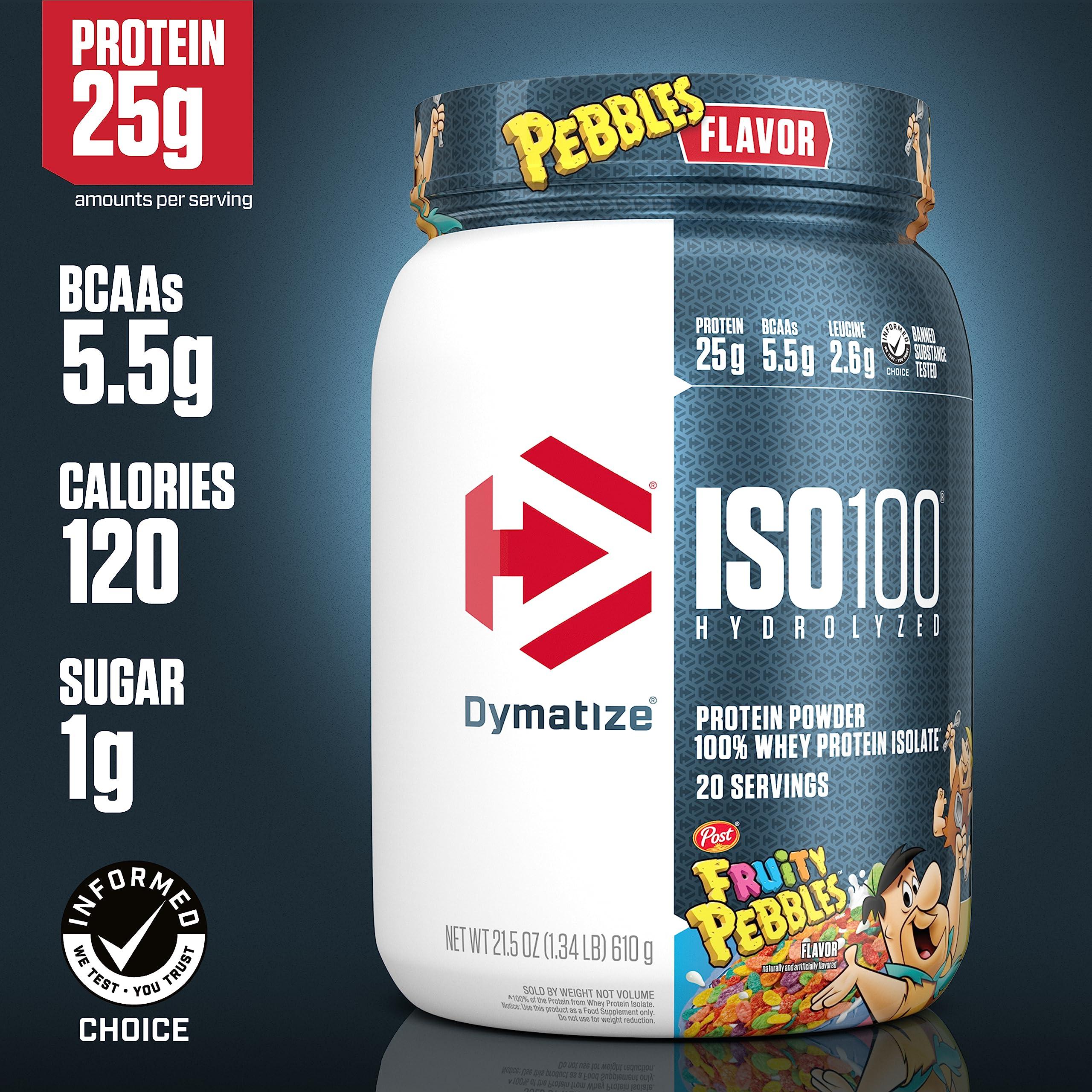 Dymatize Dymatize ISO100 Hydrolyzed Protein Powder & ISO100 Hydrolyzed Protein Powder, 100% Whey Isolate, 25g of Protein, 5.5g BCAAs, Gluten Free, Fast Absorbing, Easy Digesting, Fruity Pebbles, 20 Servings