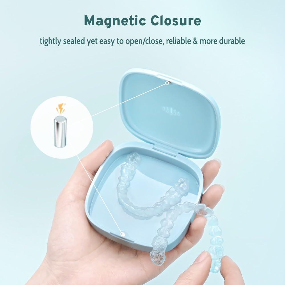 Maobuli Transparent Slim Retainer Case, Stylish Small Aligner Case, Thin Night Guard Case with Vent Holes, Portable Retainer Holder Compatible with Invisalign(Dark Grey)