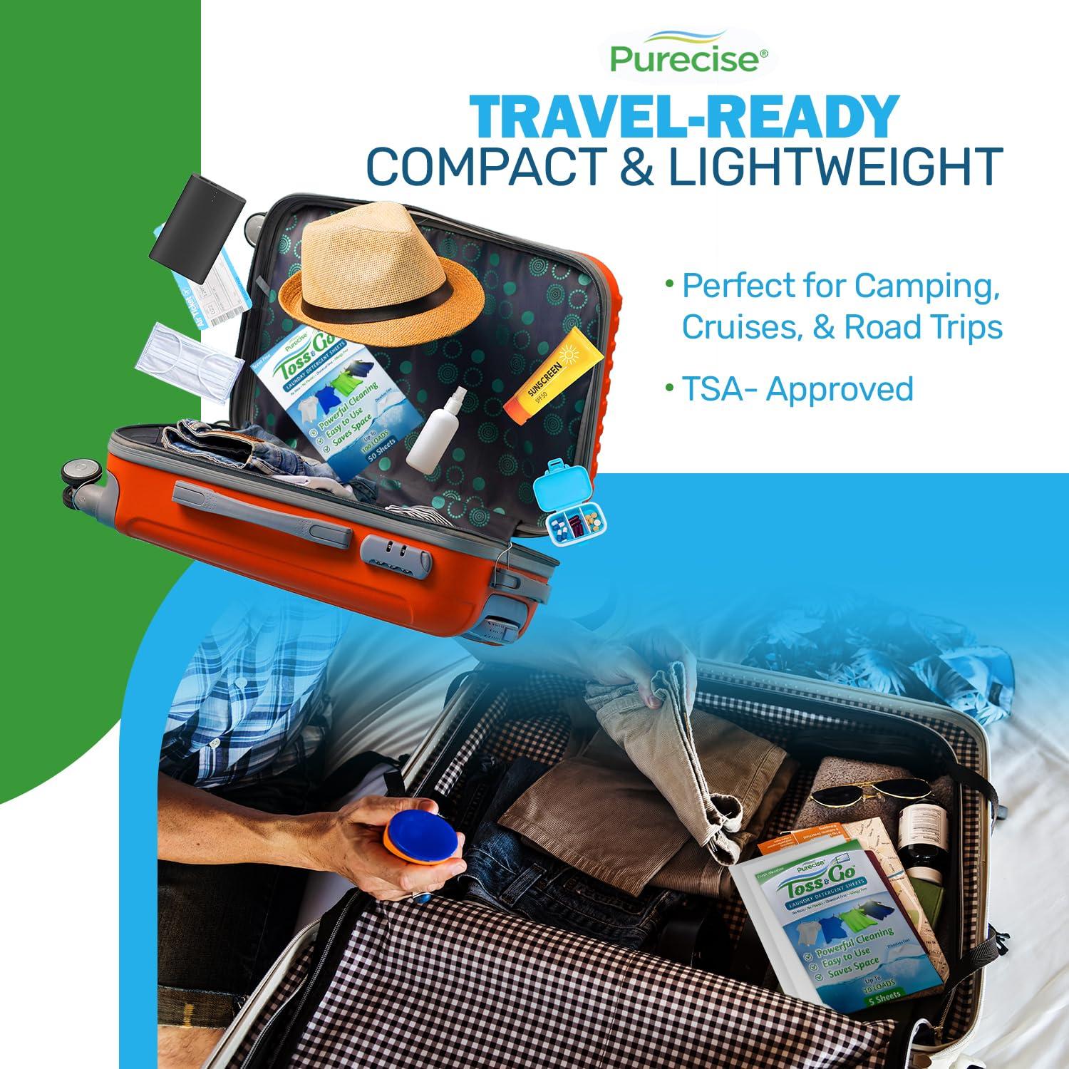 Purecise Purecise Travel Laundry Detergent Sheets, Lightweight & No Mess, Fresh Meadow Scent, 30 Loads Total (10 Loads Per Pack, Pack of 3), Travel Size Toiletries for Cruise & Airplane Travel Essentials