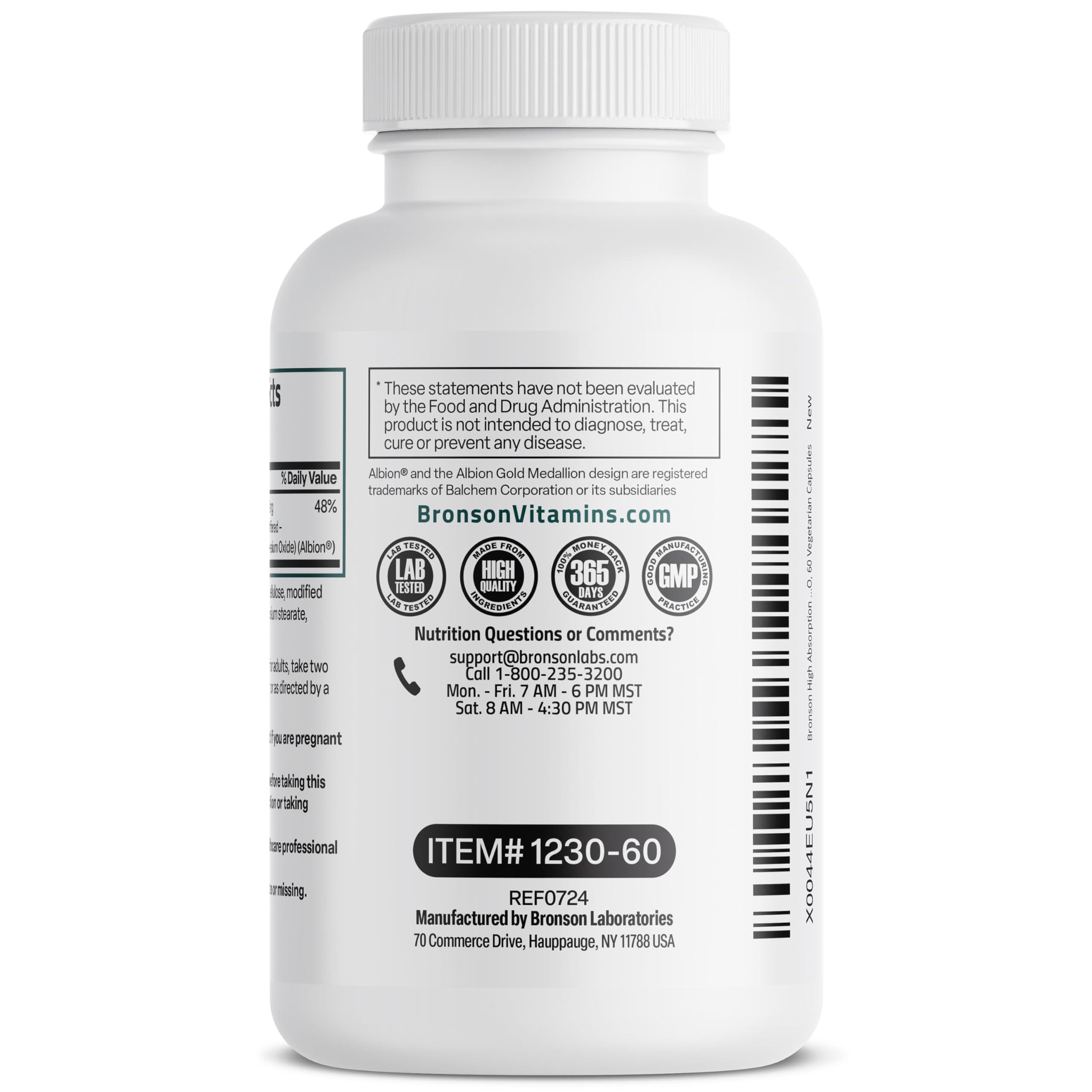 Bronson Bronson Magnesium Glycinate 200 MG per Serving Chelated for High Absorption, Gentle On Stomach, Non-GMO, 60 Vegetarian Capsules
