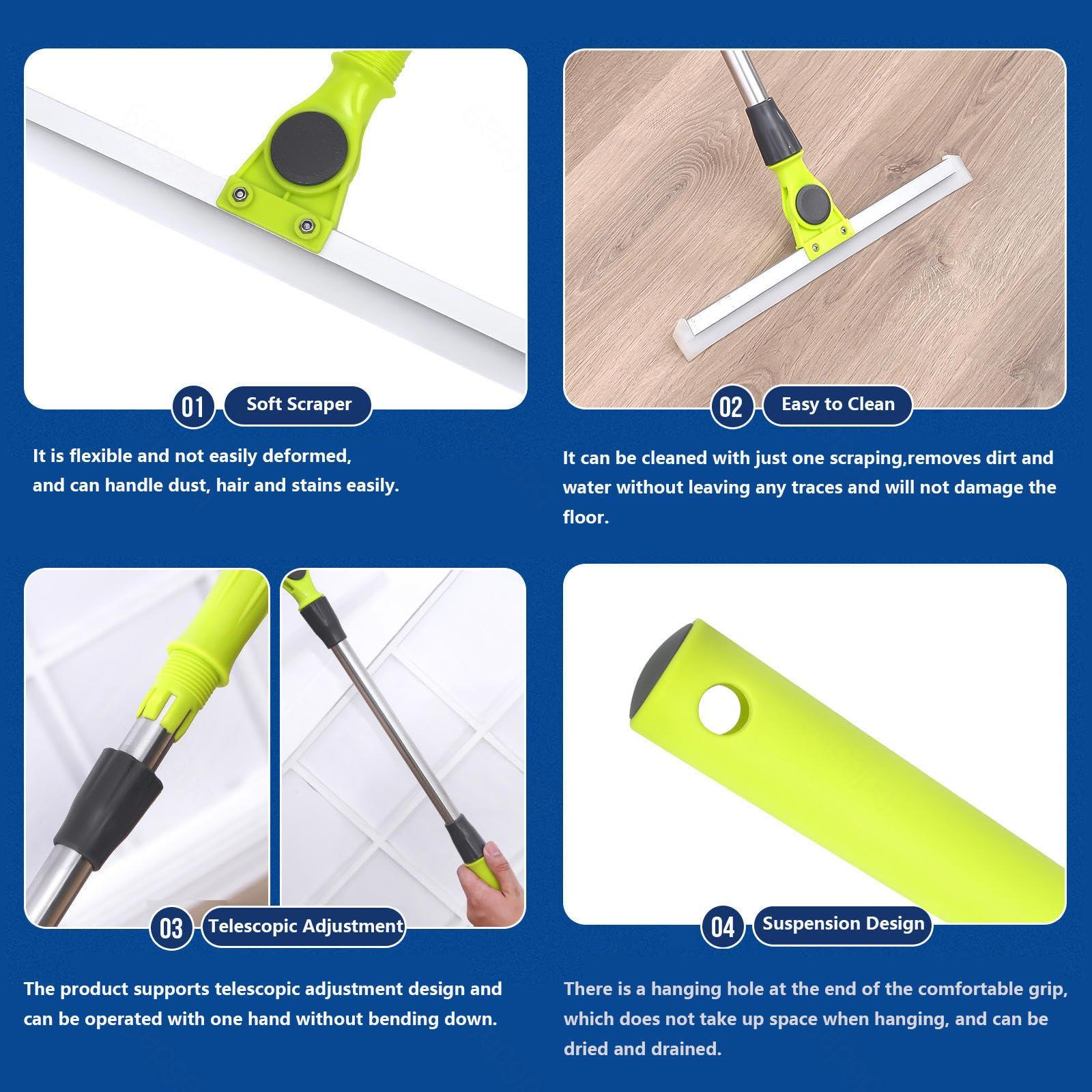 RRRYYYZZ RRRYYYZZ Floor Squeegee for Concrete Floor, with 51 Long Handle Floor Squeegee for Tile Floor, Air Broom as Seen on Tv Cleans Glass,Fine Dust,Hair,Liquids