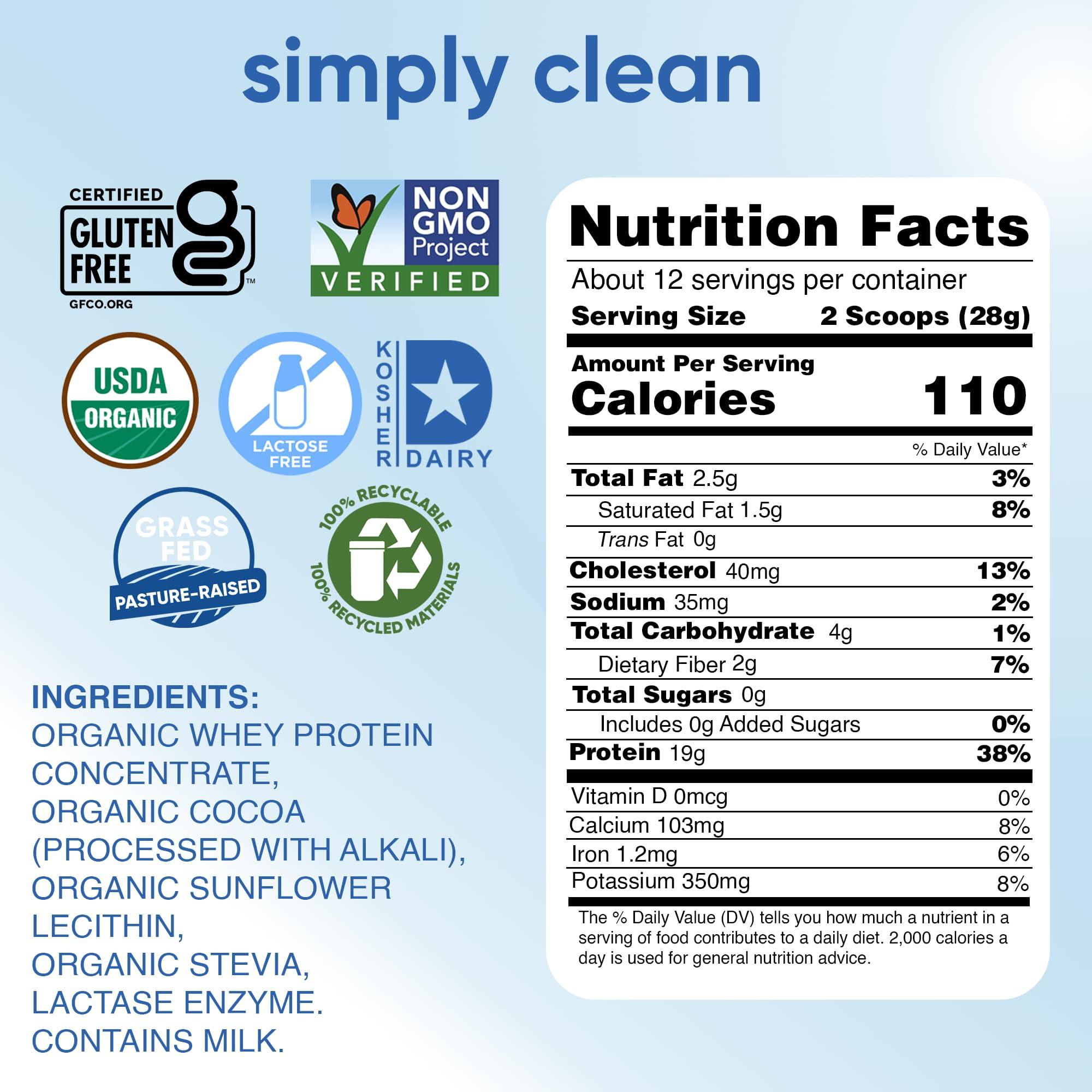 teraswhey Simply tera\'s Lactose Free Whey Protein Powder - Lactose Free Protein Powder, Dark Chocolate Protein Powder with Lactose Free Whey Protein, Non-GMO, Organic - 12 Oz