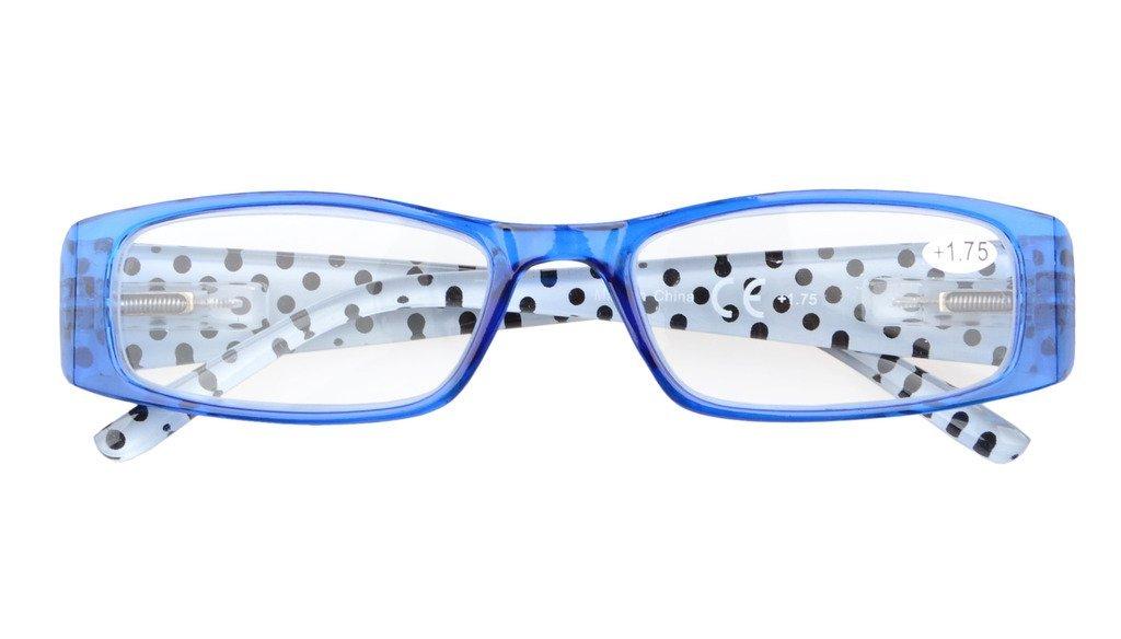 Eyekepper Eyekepper 5-Pack Spring Hinges Polka Dots Patterned Temples Rectangular Reading Glasses Readers Blue +1.75
