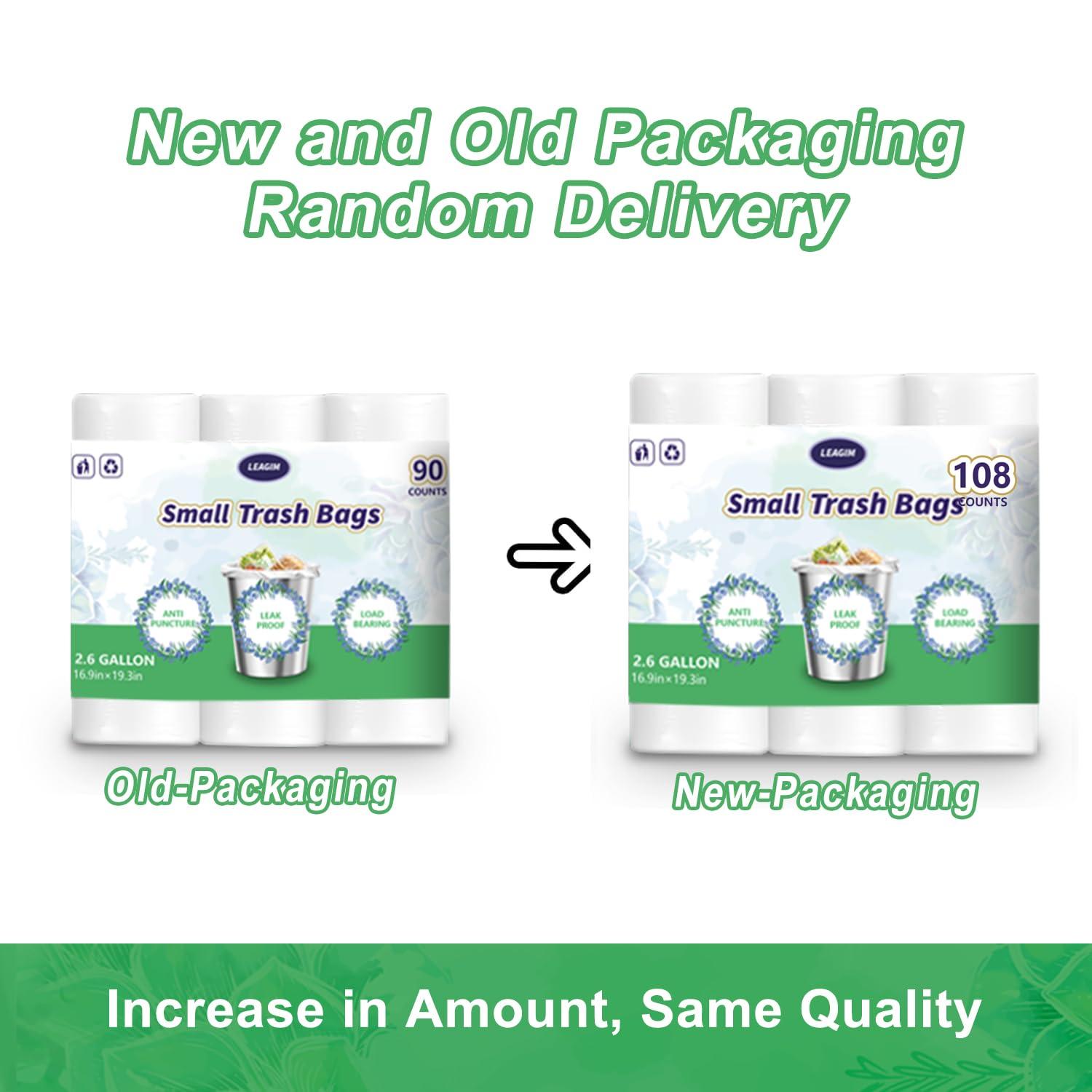 LEAGIM Small Trash Bags 2.6 Gallon-108 Count Leakage-Proof Strong, Small Mini Garbage Bags for Bathroom, Bedroom, Office, White Small Trash Can Liners