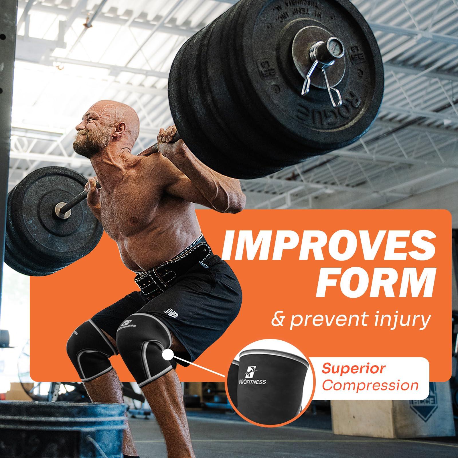 ProFitness ProFitness Knee Sleeve Weightlifting - Knee Brace for Men Workout Support for Working belt weightlifting Out, belt for weightlifting Squats, Weight Lifting, Functional Fitness (Black/Black, Medium)