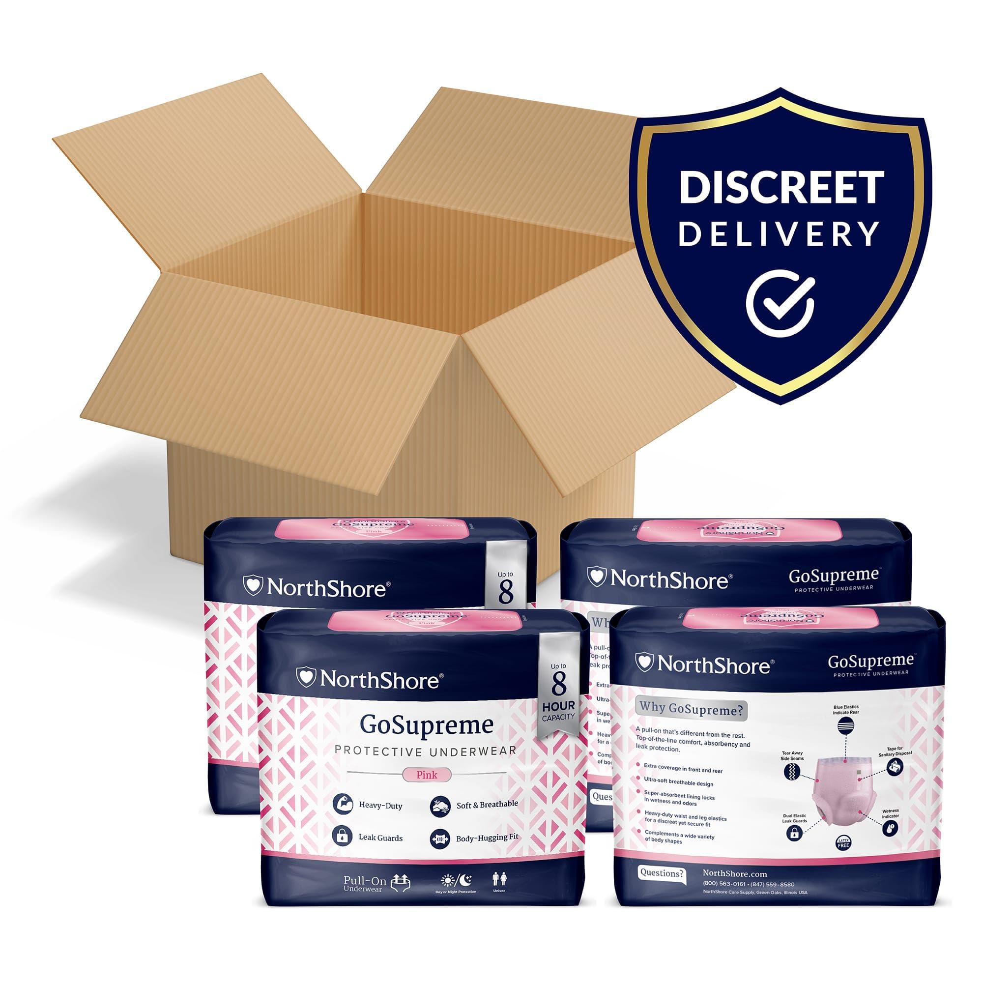 NorthShore NorthShore GoSupreme Overnight Incontinence Underwear, 8-Hour Pullup Style, X-Large, 56 Count Case, Pink, 44-56 inches, Unisex Adult Diapers