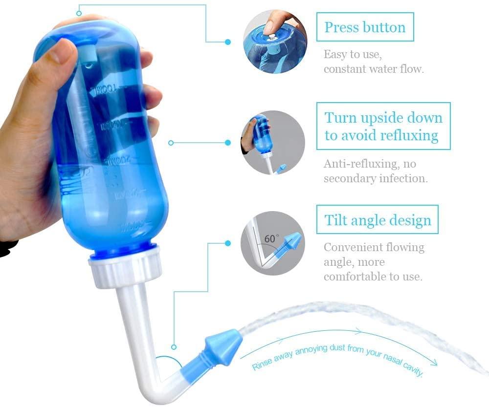 Waterpulse Waterpulse Neti Pot Sinus Rinse Bottle 300ml with 30 Nasal Wash Salt Packets and 60 Neti Pot Salt Packets
