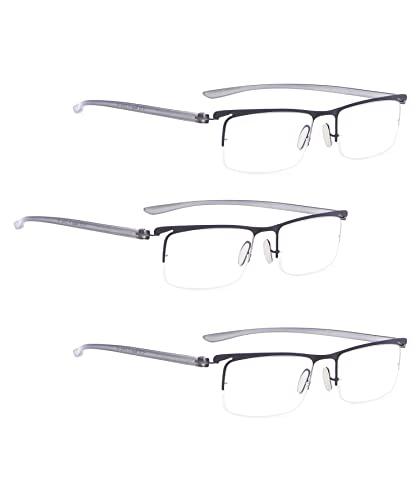 LUR LUR Half Rim Reading Glasses for Men 3 pack Half-Rim Readers (Black)