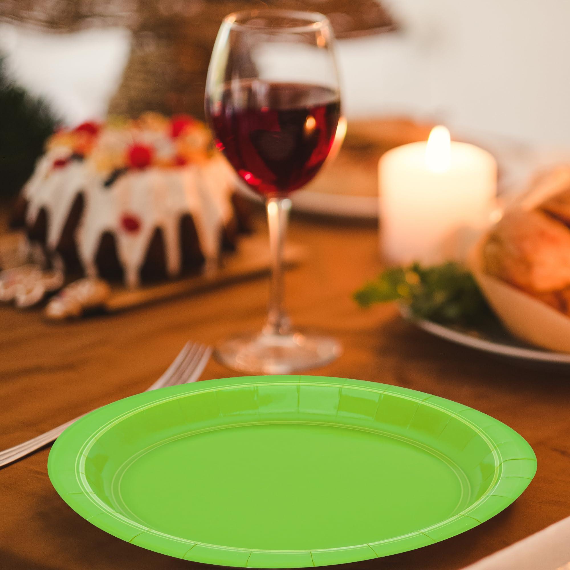 QZYL QZYL 50 PCS Disposable Paper Plates, 9 Inches Dinner Paper Plates Set, Lime Green Heavy Duty Paper Plates, Round Paper Plates for Daily Use Picnic Anniversary Birthday St Patricks Day Party Supplies