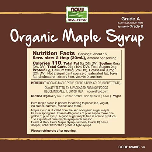 NOW NOW Foods, Certified Organic Maple Syrup, Grade A Dark Color, Certified Non-GMO, Pure, Robust Taste, 16-Ounce