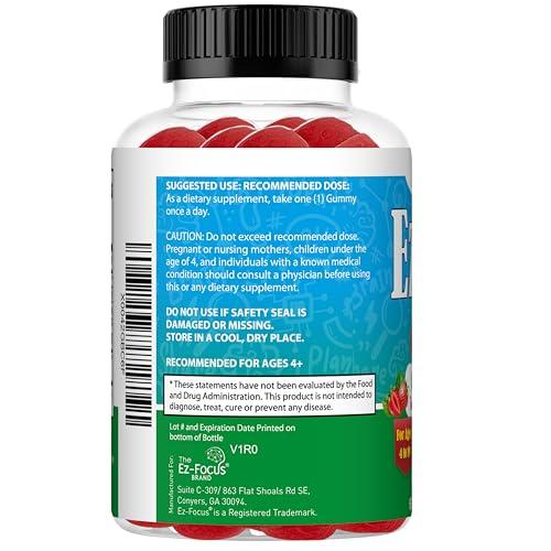 Ez-Focus Ez-Focus Organic Ashwagandha Gummies for Kids & Teens Calm & Focus Supplement with Ashwagandha Extract, Natural Calm Gummies for Kids, Sleep & Mood Support, Attention & Focus Vitamins- 60 Ct