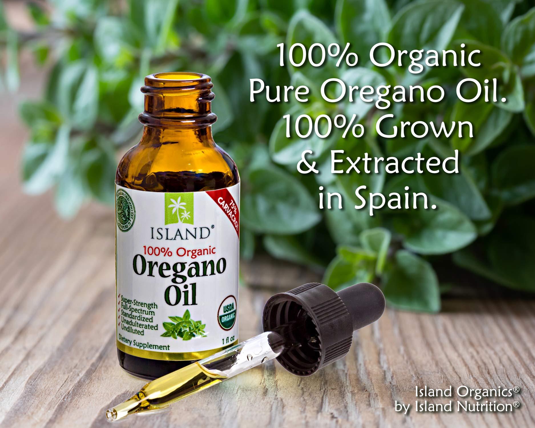 Island Nutrition Island Nutrition, Oregano Oil Organic Liquid Drops - 100% Pure & Undiluted - USDA-Certified Organic (1 oz) 75% Carvacrol - Grown in Spain - Immune Support Supplement with Oil of Oregano.