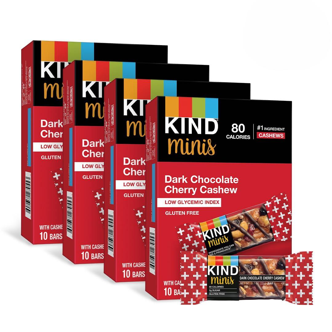 KIND KIND Minis Healthy Snack Bar, Dark Chocolate Cherry Cashew, Low Glycemic Index, Gluten Free Bars, 0.7 OZ, (80 Count)