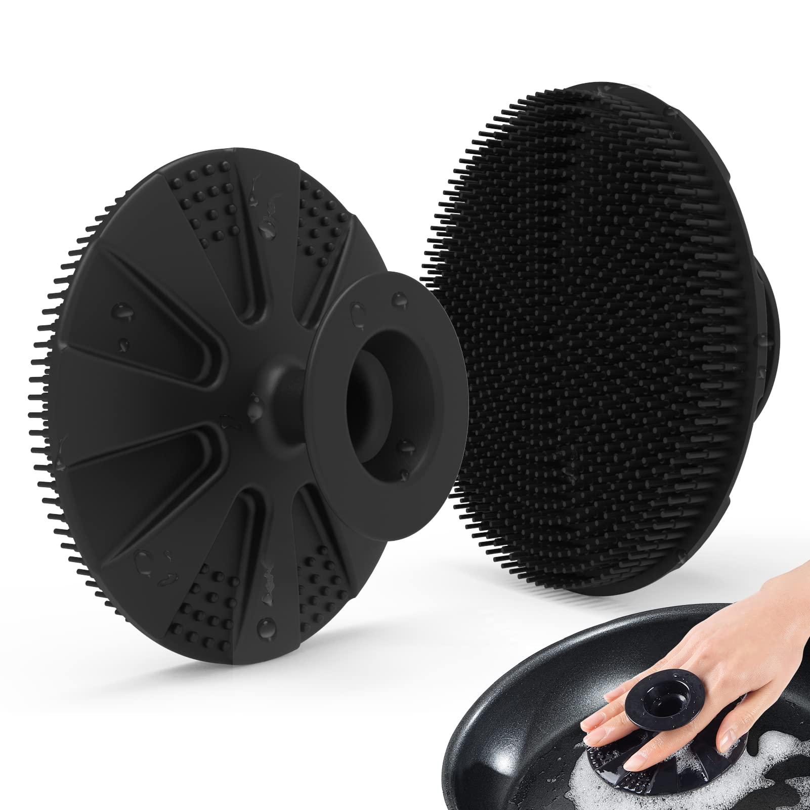 BEAUTAIL Silicone Sponge, BEAUTAIL Non-Scratch Scrub Sponges for Washing Dishes, Kitchen Fruit Vegetable Cleaning Brush, Long Lasting and Reusable Dishwashing Scrubber, Suction Up Hang Designed, 1 Pack, Black