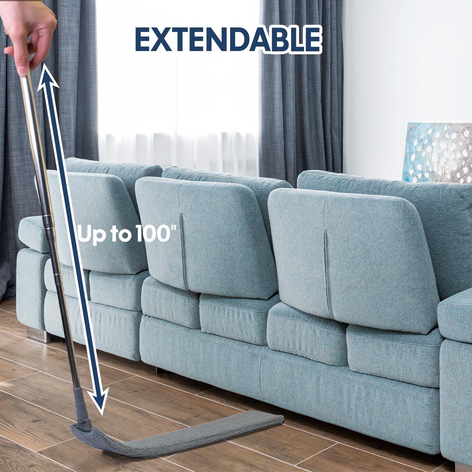 ELEANRA Retractable Gap Dust Cleaner with Extension Pole, Cleaning Tools with 3 Microfiber Dusting Cloths, Extendable Long Handle Duster for Cleaning Under Refrigerator Sofa Couch Bed Furniture Appliance
