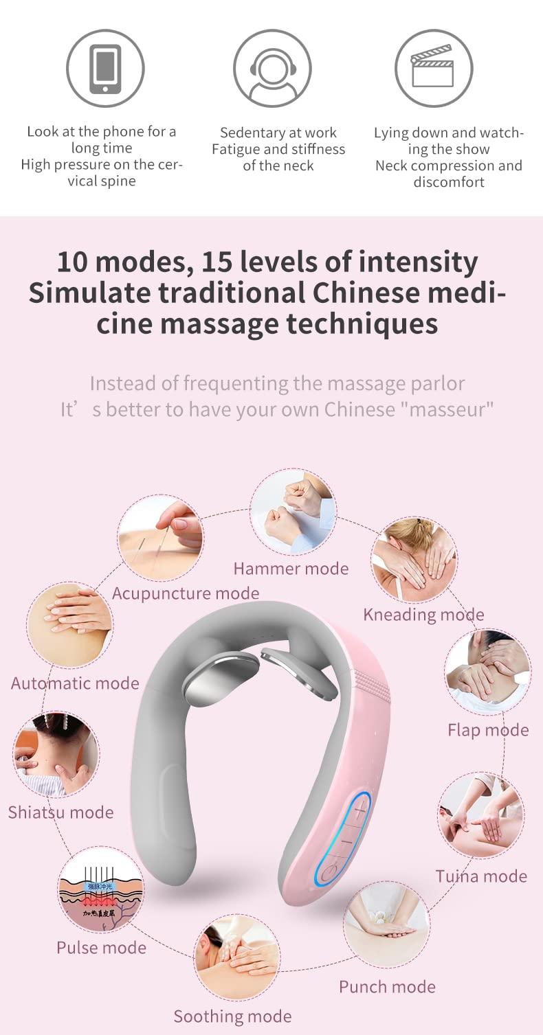 Shengshili Constant Temperature Hot Neck Massager Ultra-Light Smart Shoulder Neck Massager Vibration Massage Massager Small Design Family Travel Giving Woman Man Parent (Pink)