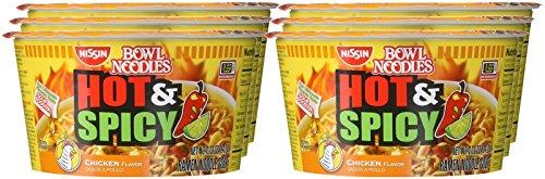 Nissin Foods Hot & Spicy Bowl Noodle Nissin Noodle Bowl, Hot and Spicy Chicken, 3.32 Ounce (Pack of 6)