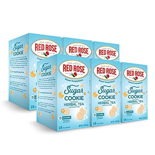 Red Rose Red Rose Sweet Temptations Dessert Tea Sugar Cookie, Zero Carbs, Zero Sugar Bursting with Flavor Caffeine-Free Delicious Beverage Herbal Tea, 18 Count Pack of 6 Fruit Naturally Flavored Black Tea