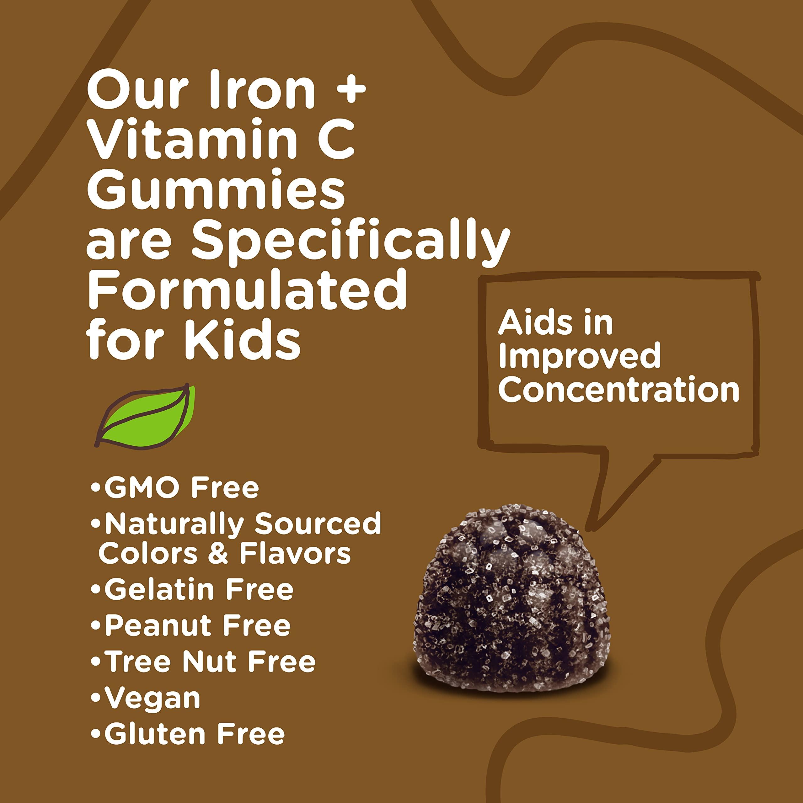 Viteey Iron Gummies for Kids with Vitamin C - Supports Energy, Blood Cell Formulation, Blood Builder Anemia Kids Iron Supplements - Vegan, Gelatin Free, Gluten Free - Tasty Chewable Grape Flavored Gummy