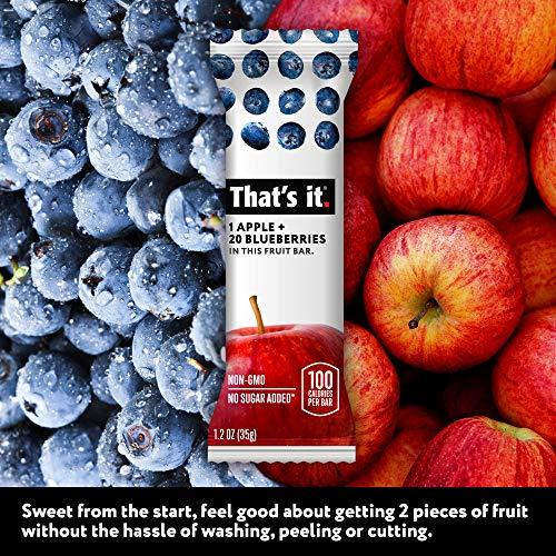 That's it. That's it. Apple + Blueberry 100% Natural Real Fruit Bar, Best High Fiber Vegan, Gluten Free Healthy Snack, Paleo for Children & Adults, Non GMO No Sugar Added, No Preservatives Energy Food (12 Pack)