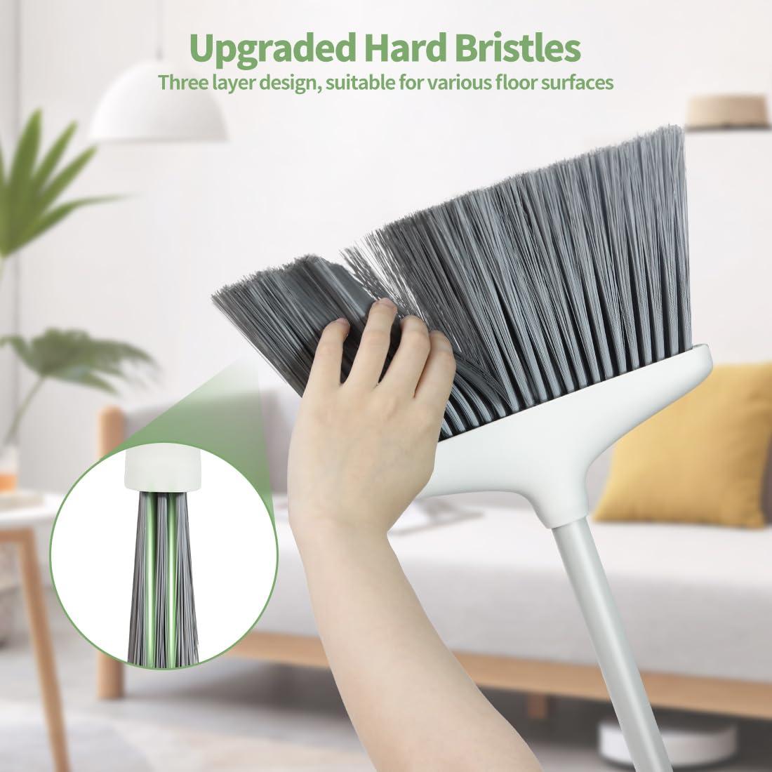 CQT CQT Broom and Dustpan Set with Handle, Brush and Dustpan Set for Home Kitchen Cleaner Floor Sweeping Upright Stand Up Dust pan Cleans Combo (White)