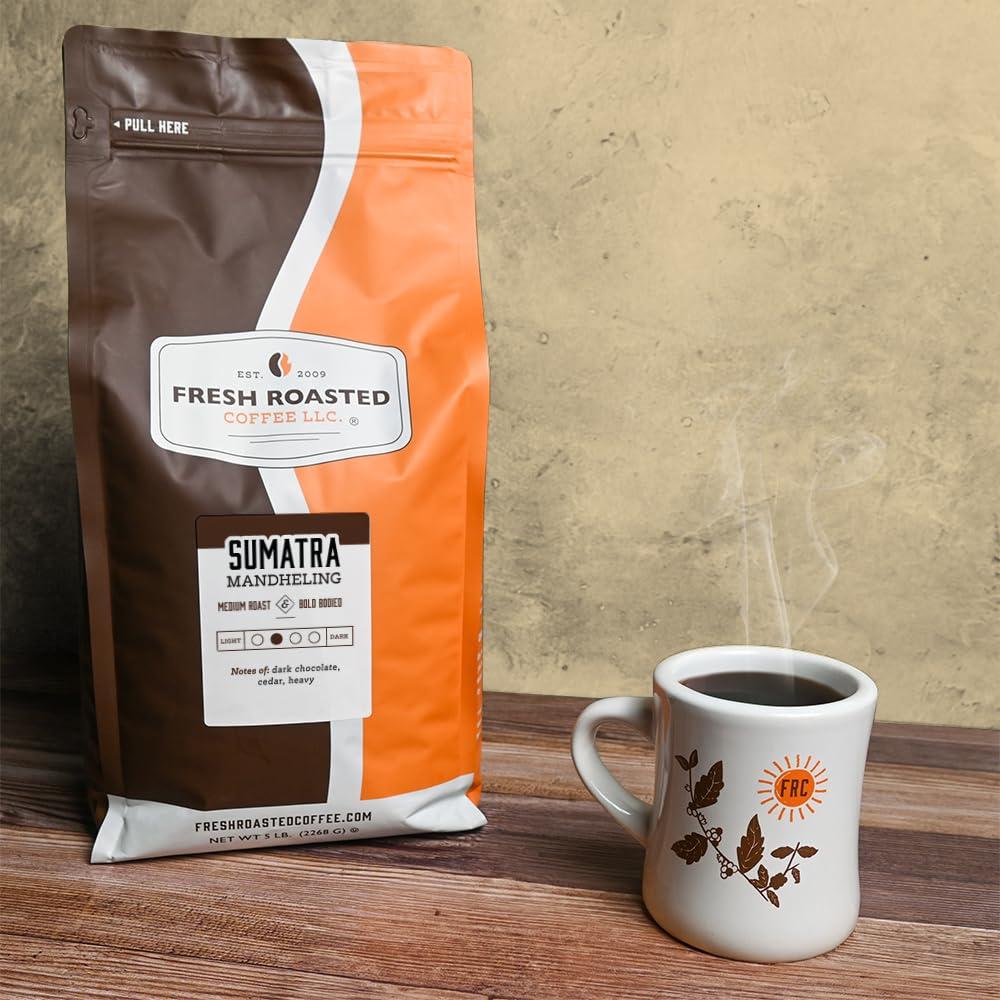 Fresh Roasted Coffee Fresh Roasted Coffee,100% Sumatra Mandheling | 5 lb (80 oz) | Single Origin | Medium Roast | Kosher | Ground