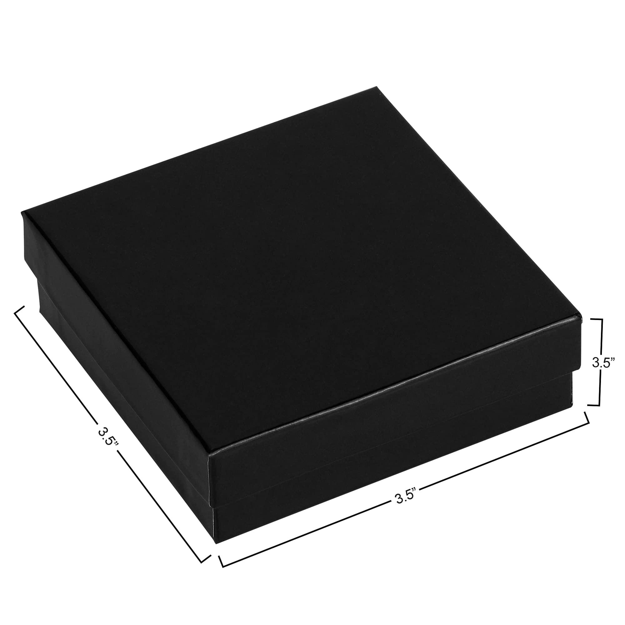 Noble Pack Cardboard Jewelry Boxes 10 Pack - 3.5\"x3.5\"x1\" Bulk Cotton Filled Small Gift Boxes with Lids for Jewelry Packaging (Black Gloss)