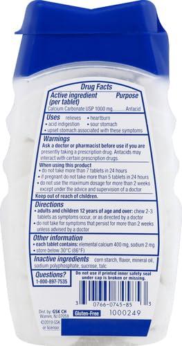 TUMS TUMS Ultra Strength Chewable Antacid Tablets for Heartburn Relief, Peppermint - 72 Count (Pack of 2)