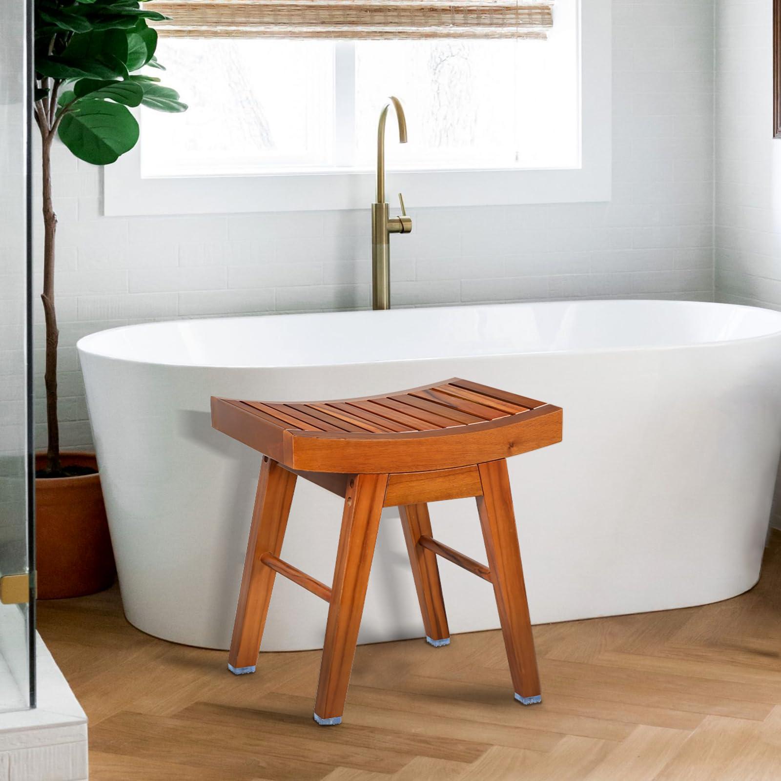 URFORESTIC URFORESTIC Teak Shower Bench Teak Shower Stool Curved Seat