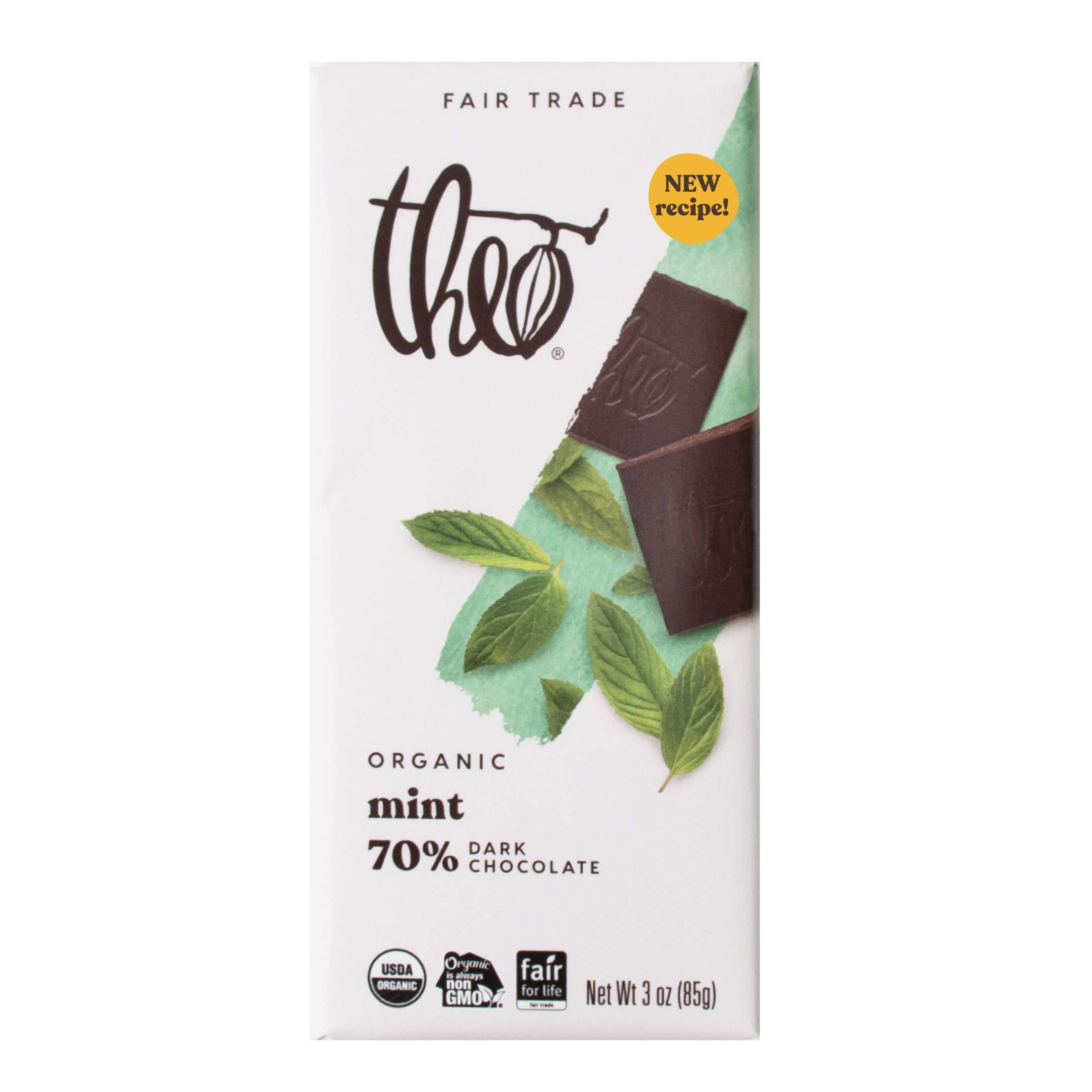 THEO Theo Chocolate Mint Organic Dark Chocolate Bar, 70% Cacao, 12 Pack | Vegan, Fair Trade