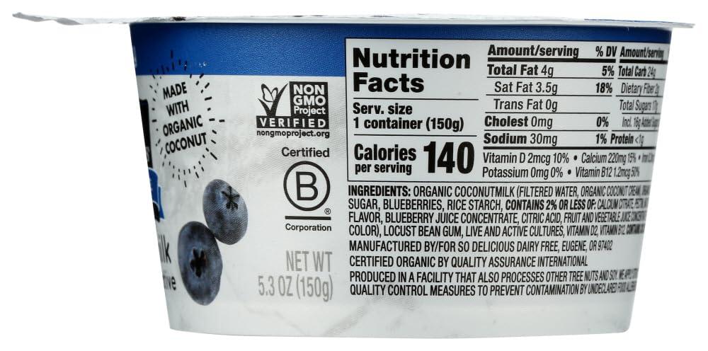 SO DELICIOUS So Delicious Dairy Free Coconut Milk Yogurt, Blueberry, 5.3 Ounce (Pack of 8)