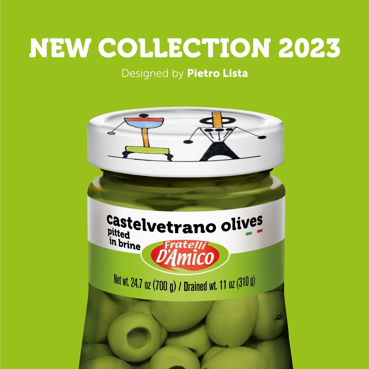 FRATELLI D'AMICO Castelvetrano Green Italian Olives Pitted, 24 oz, Premium Quality, Chef Selection, Sicilian Green Olives, Olive Pitted, 24 oz (700g), Imported From Italy, Natural Olive, Martini Olives for Stuffed, Fratelli D\'Amico