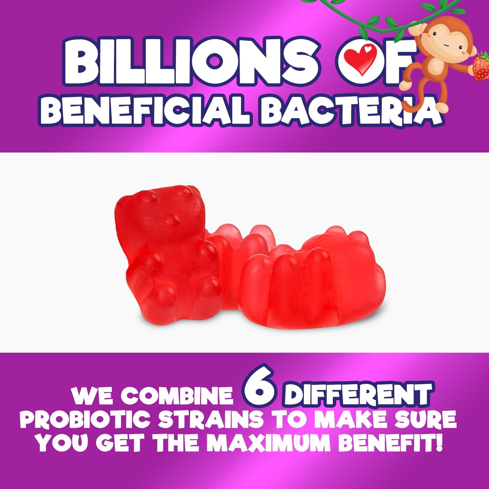 Nature's Nutrition Kids Probiotic Gummies - Chewable Daily Probiotics for Kids Ages 3+ - Natural Digestive Health & Immune Support Vitamin - Vegan, Gluten Soy & Dairy Free, Berry Flavored, Shelf Stable - 60 Gummies