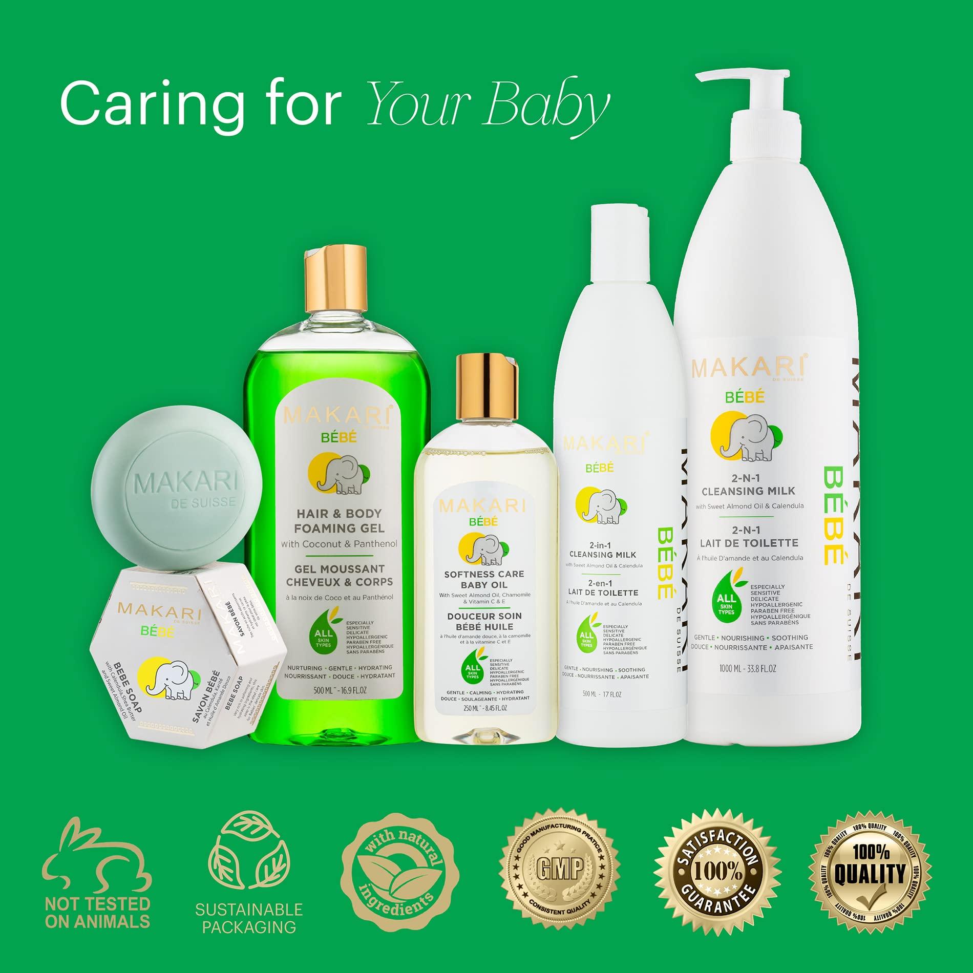 MAKARI Makari Baby Hair and Body Foaming Gel for Sensitive and Delicate Skin, Hypoallergenic and Paraben-Free Baby Body Wash and Shampoo with Nourishing Coconut Oil & Panthenol