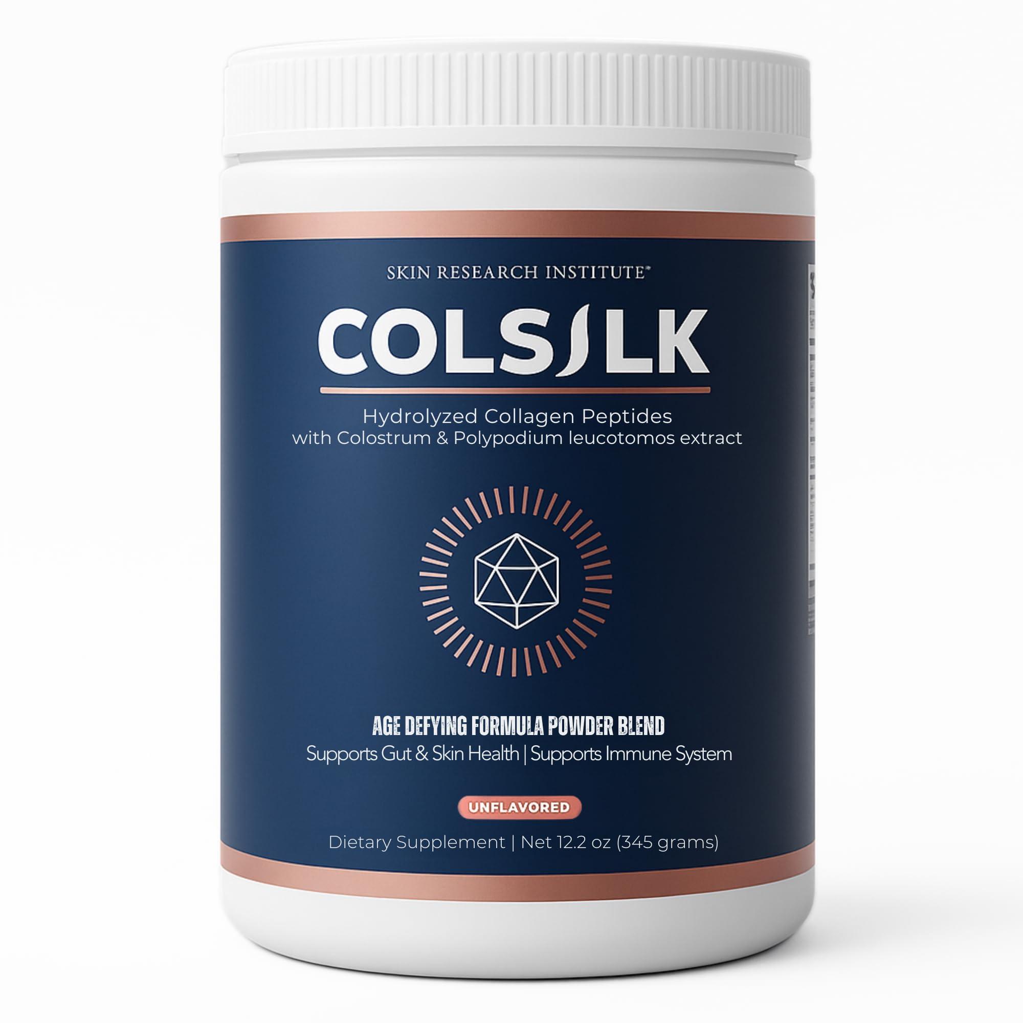 Skin Research Institute Skin Research Institute ColSilk Collagen Powder Supplement with Collagen, Colostrum, and Polypodium for Skin, Hair, Nails, and Joint Support  One Scoop per Serving  Unflavored (1 Month Supply)