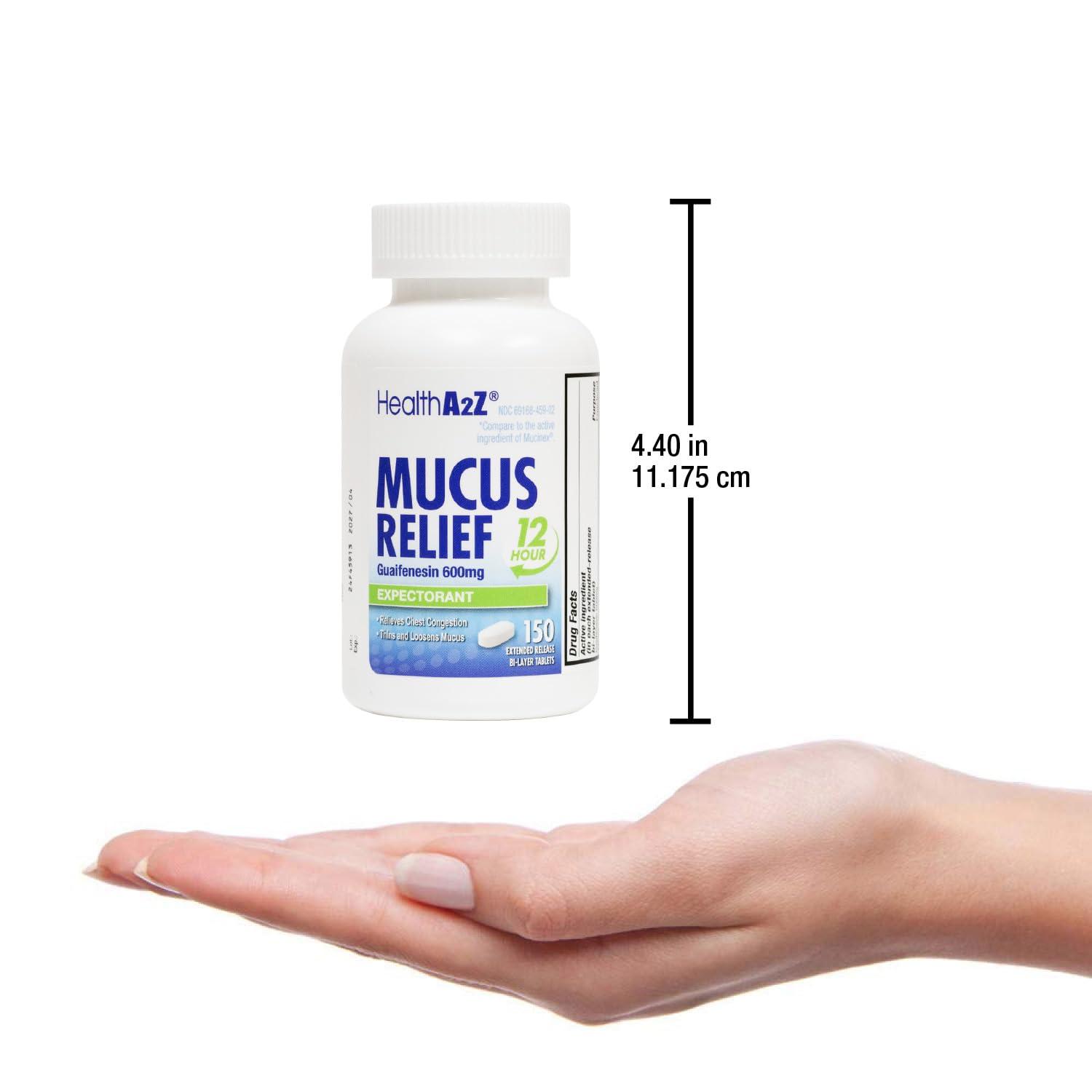 HealthA2Z HealthA2Z Mucus Relief | Guaifenesin 600 mg | 12 Hour | No Benzene | Expectorant | Relieves Chest Congestion | Thins and Loosens Mucus | Extended Release (150 Counts)
