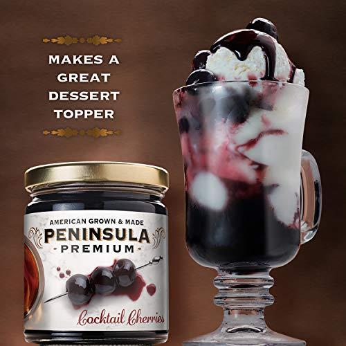 PENINSULA PREMIUM Peninsula Premium Cocktail Cherries | Award Winning | Deep Burgundy-Red | Silky Smooth, Rich Syrup | Luxe Fruit Forward, Sweet-Tart Flavor | American Grown & Made, 20 oz (2-Pack)