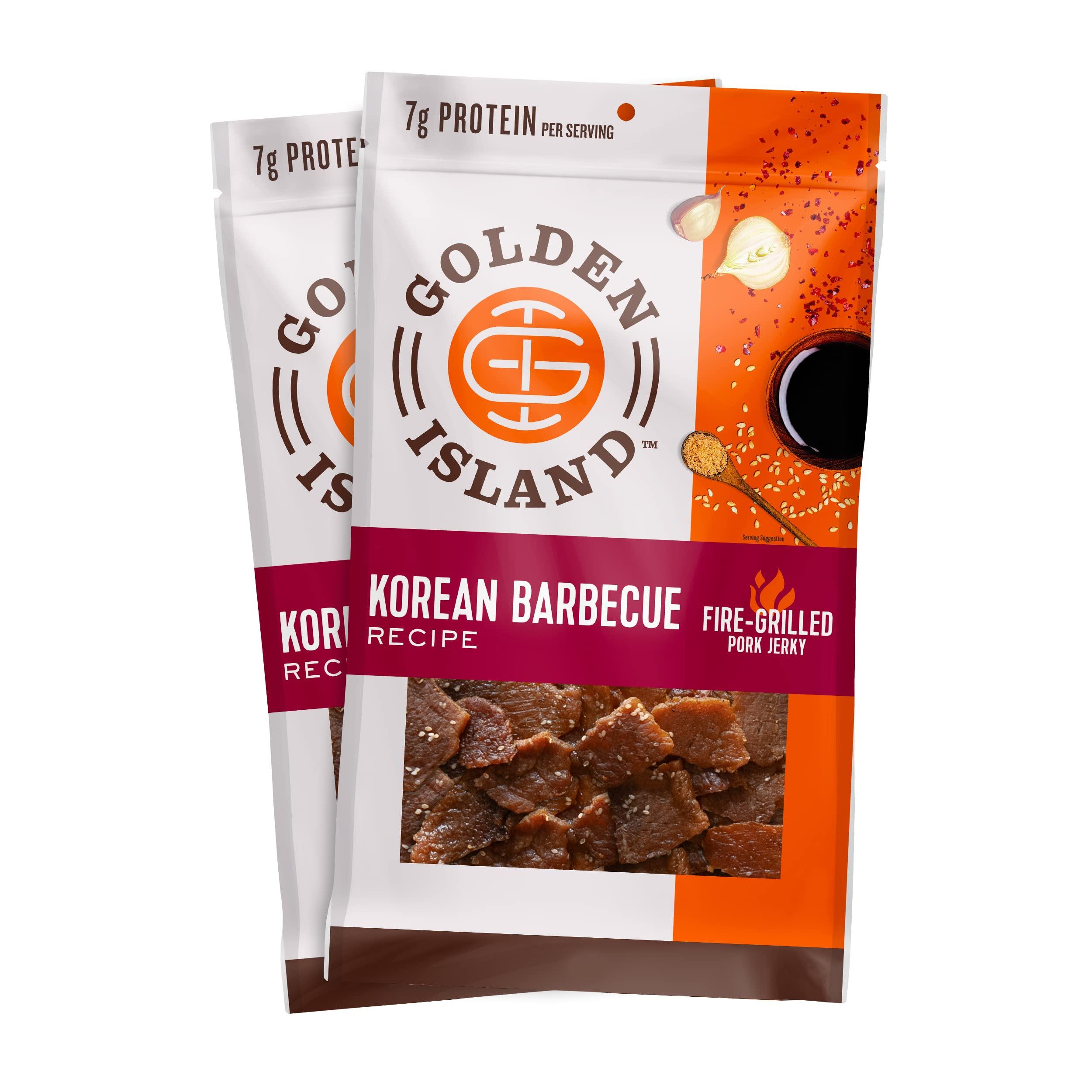 Golden Island Golden Island Pork Jerky Korean BBQ Flavored, Specialty Meat Snack, Gluten Free with Korean Barbecue Seasoning, Bite Sized Sweet and Savory Protein Snack, 7g of Protein Per Serving, 9 Oz (2 Pack)