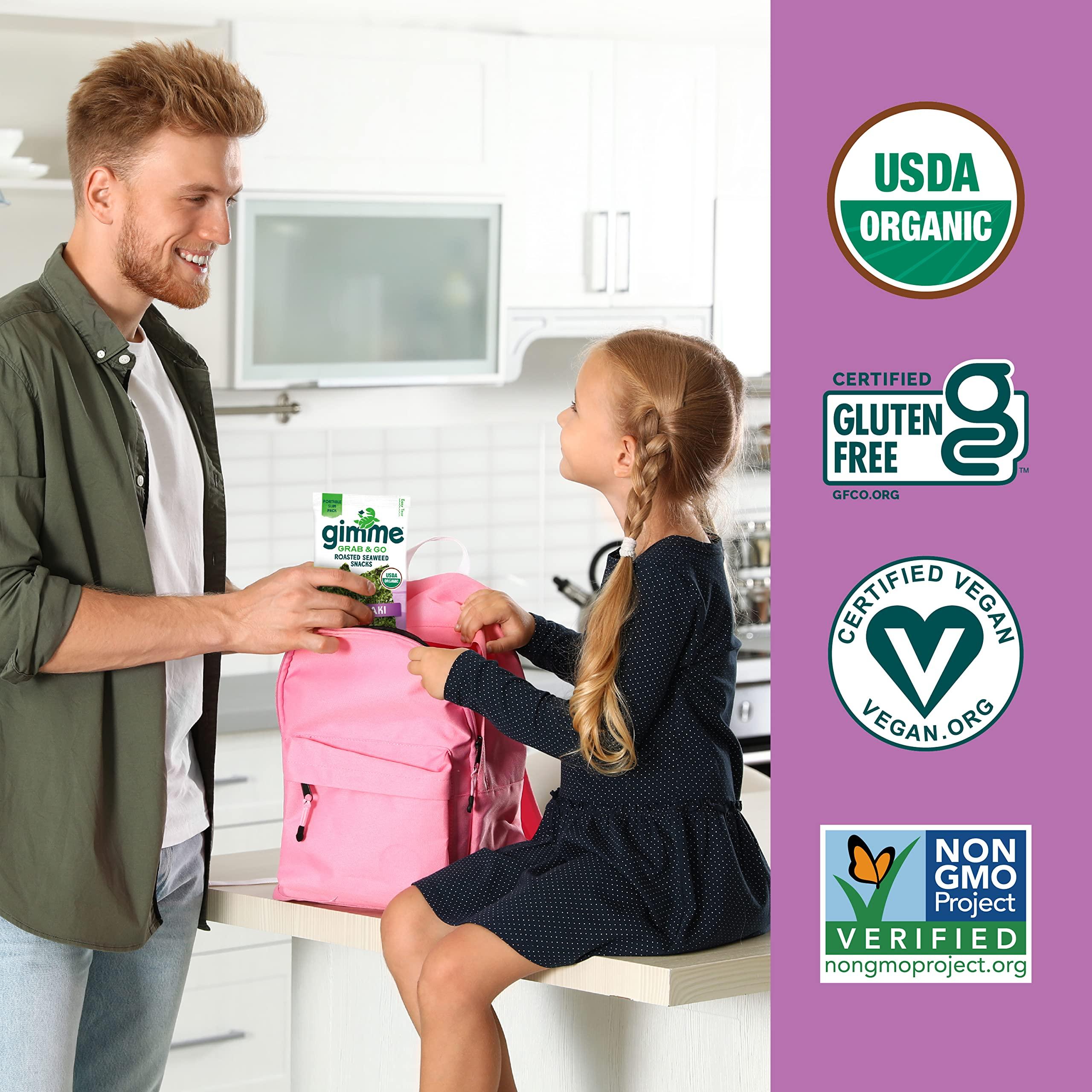 gimMe Gimme Seaweed Grab & Go Organic Premium Roasted Seaweed Snacks, Teriyaki, 5 Count Trayless, Keto, Vegan, Gluten-Free, Source of Omega3s and Iodine, Healthy On-The-Go Snack for Kids and Adults