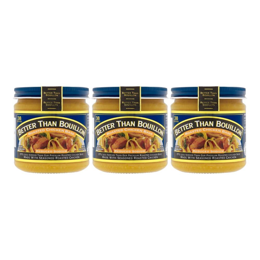 Better Than Bouillon Better Than Bouillon Reduced Sodium Roasted Chicken Base, Made with Seasoned Roasted Chicken & Less Sodium, 38 Servings Per Jar 8 Ounce (Pack of 4)