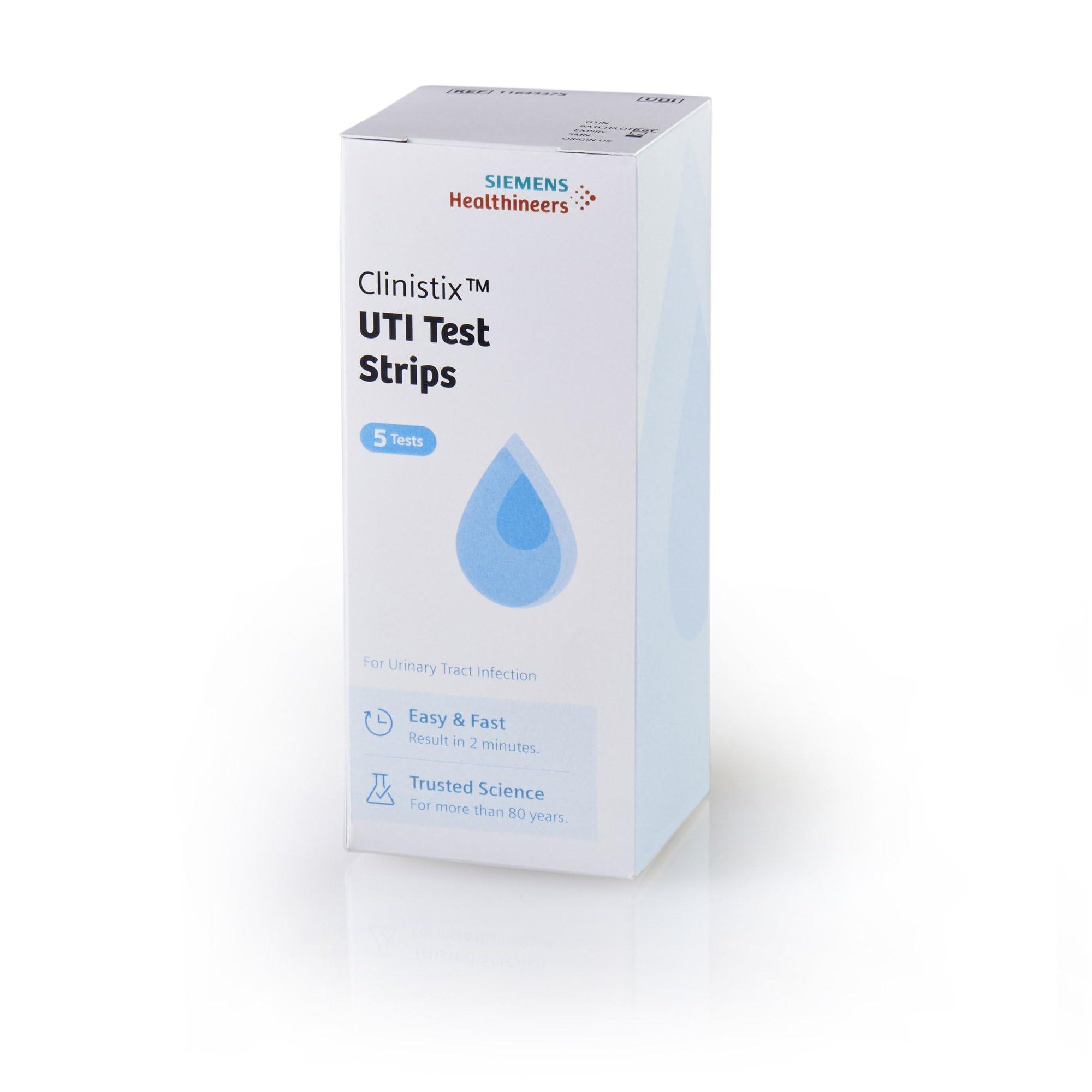 SIEMENS Clinistix UTI Urine Test Strips - Easy-to-Use At-Home Urinary Tract Infection Dipstick Testing for Nitrite and Leukocytes, 2-Minute Results, 5 Tests, 24 Count
