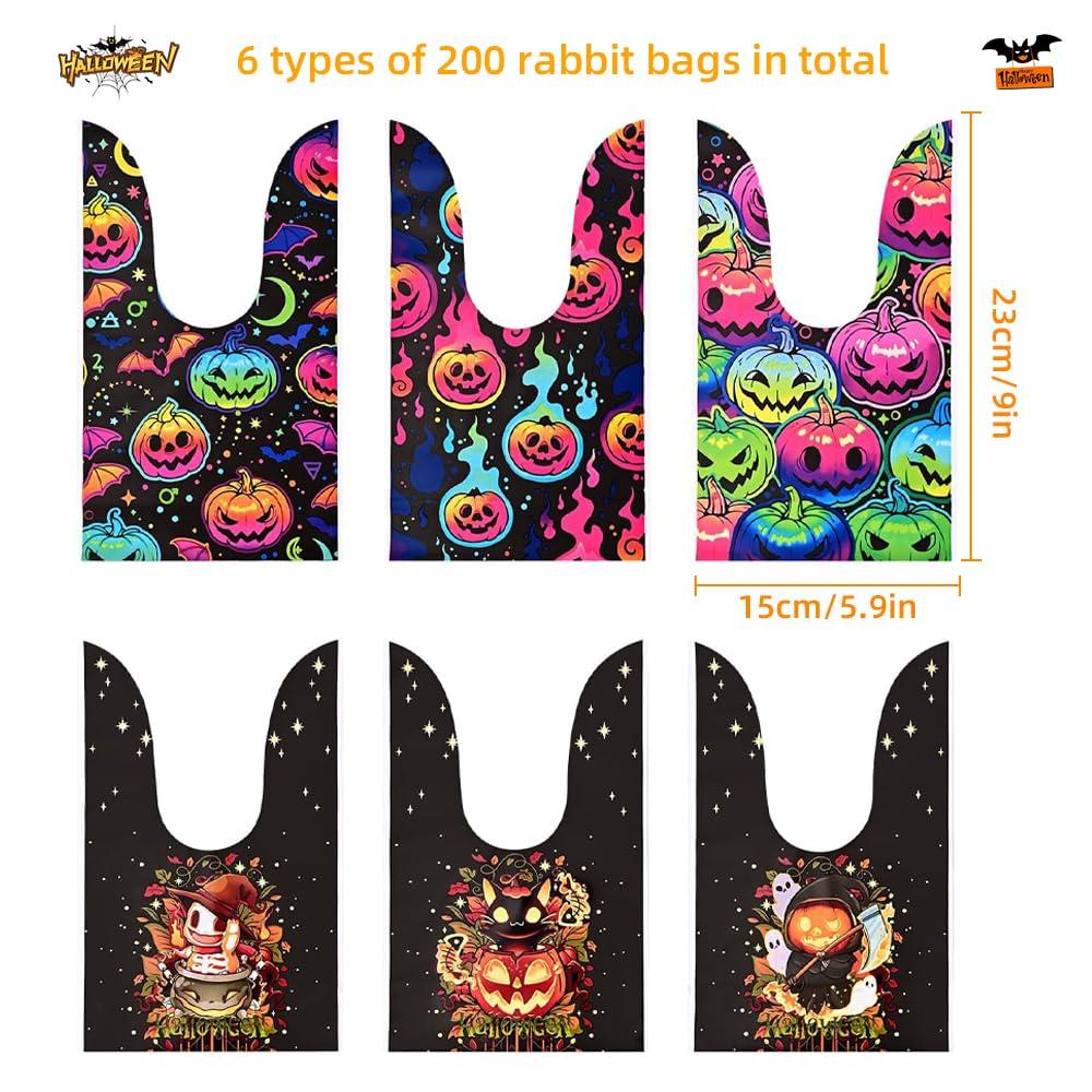Colodeol 200PCS Halloween Treat Bags Candy Bags Bulk,Halloween Candy Bags for Kids Trick or Treat,Plastic Small Halloween Goodie Bags Halloween Party Favor Bags for Snack Sandwich Cookie