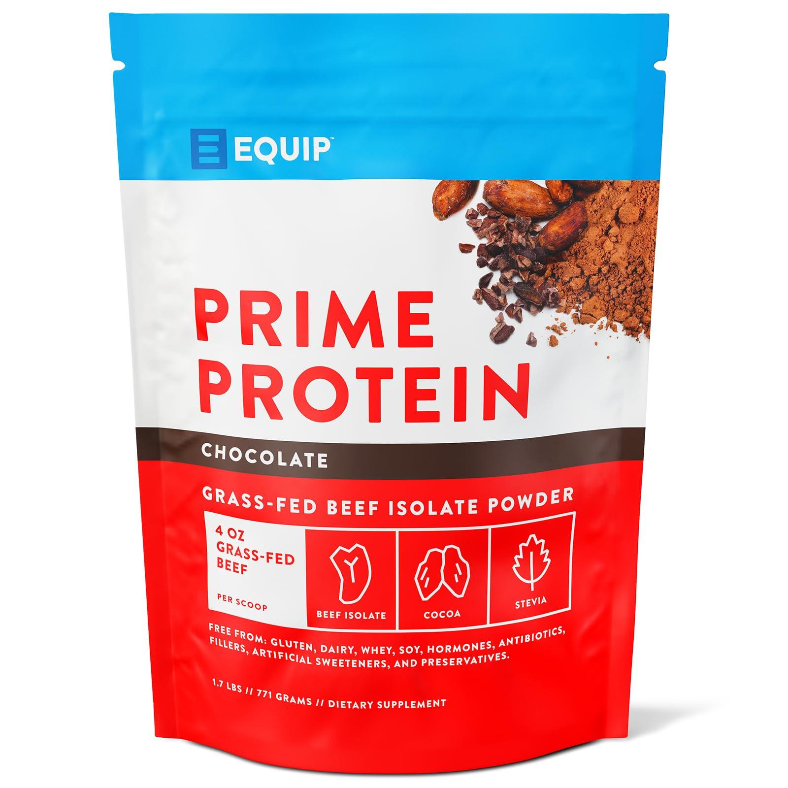 Equip Equip Foods Chocolate Prime Protein Powder - Vanilla & Chocolate - Grass-Fed Isolate Beef Protein Powder - Paleo and Gluten Free Protein Powder - Helps Build and Repair Tissue, Gluten Free
