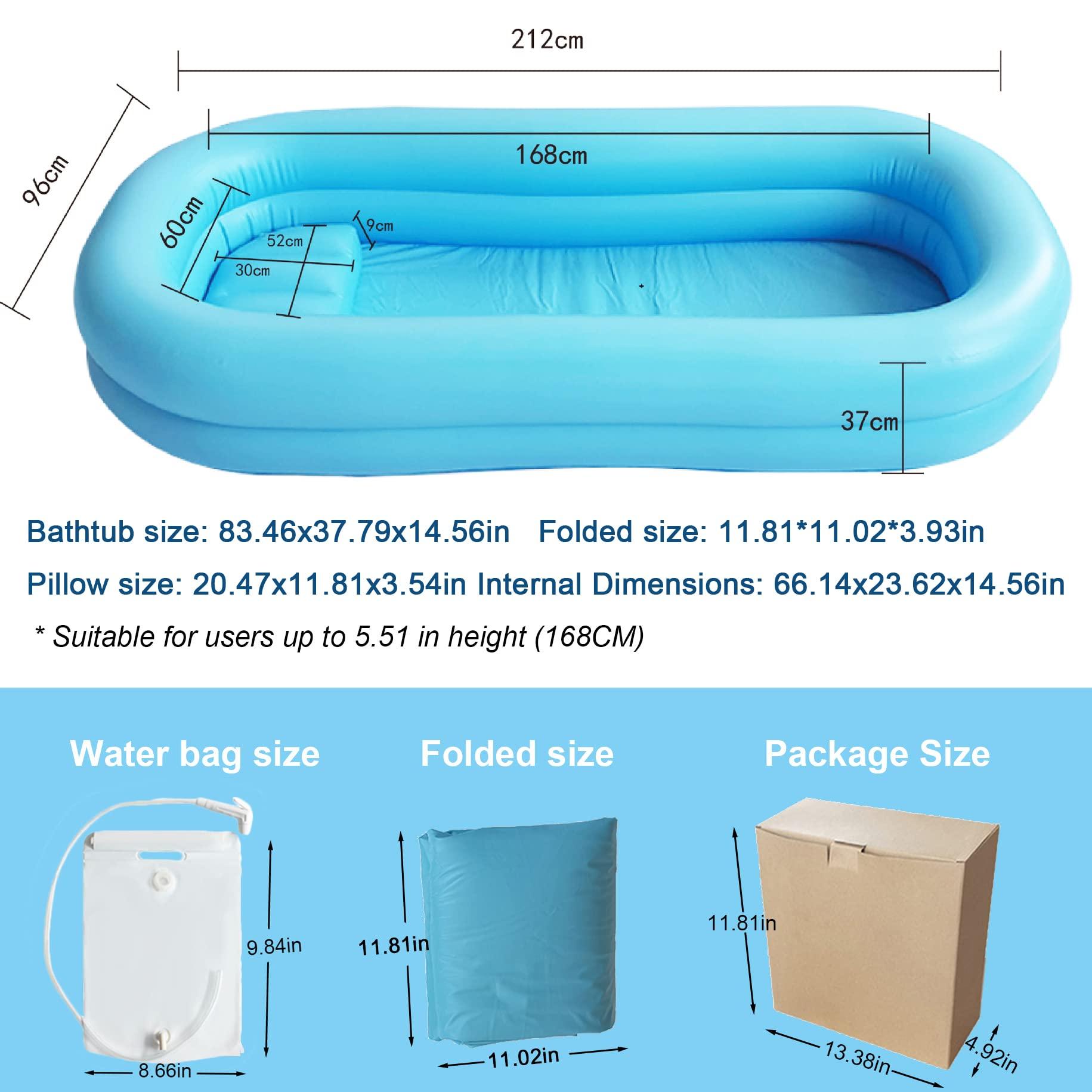Pctaicge Medical Inflatable Tub, Portable Shower Bath Basin Kit, Portable Bathtub Adult Disabled, Patients, Seniors, Handicapped, Inflatable Bath Tub Bed Bathing with Pillow