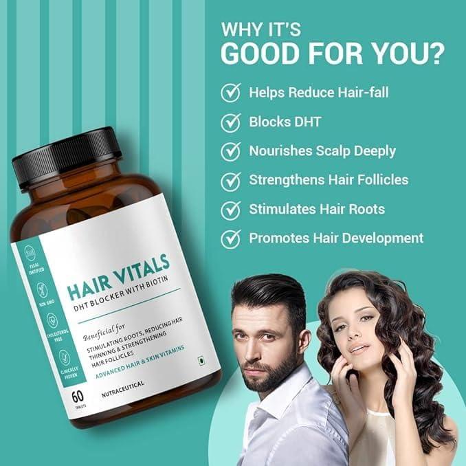 Generic Hair Vitals DHT Blocker with Biotin Tablets with Beta-Sitosterol & Stinging Nettle Root Extract | Hair Vitamins for Men & Women - 60 Tablets