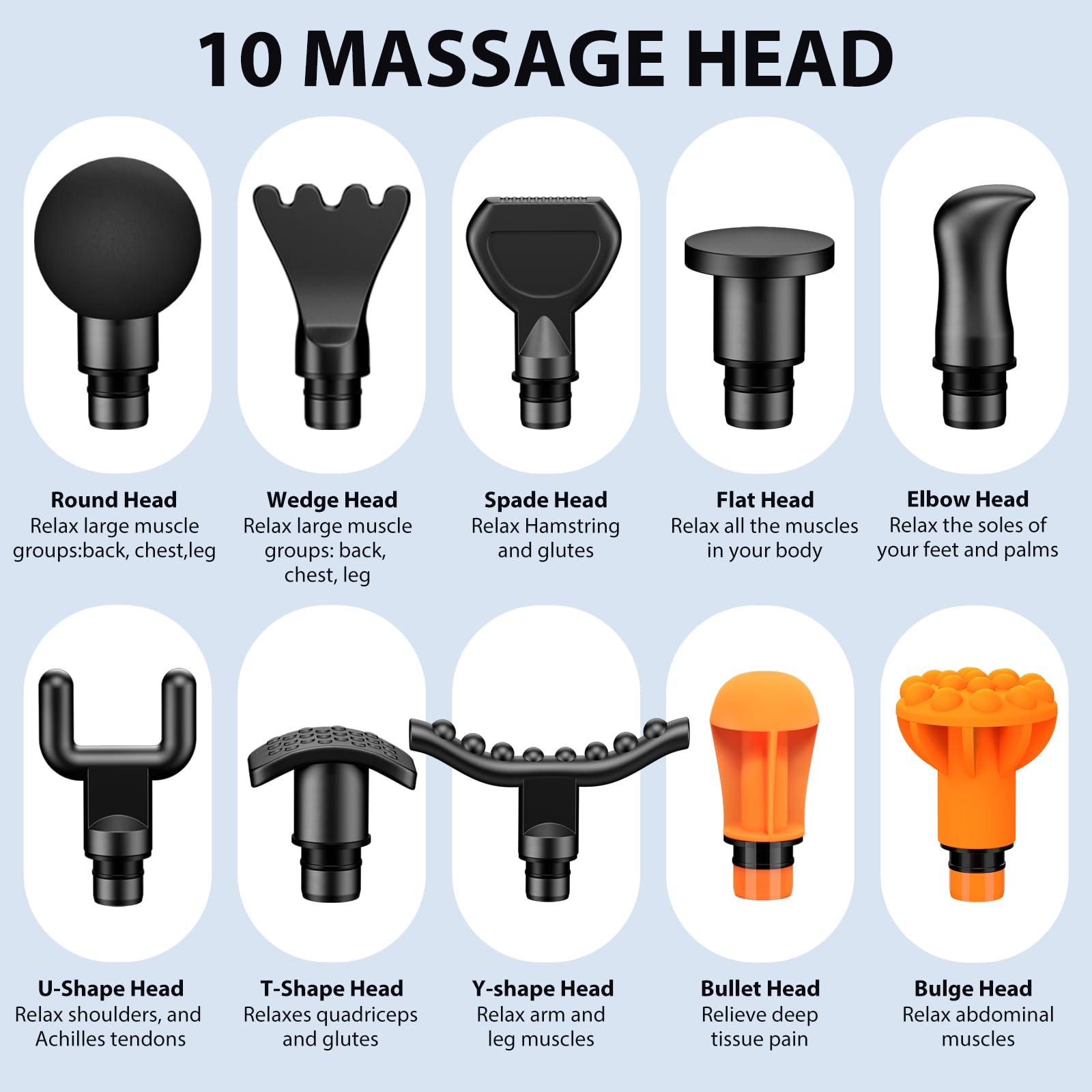 TOLOCO TOLOCO Massage Gun, Massage Gun Deep Tissue, Percussion Massage Gun with 10 Replacement Heads, Super Quiet Portable Electric Massager for Athletes, Relax, Black