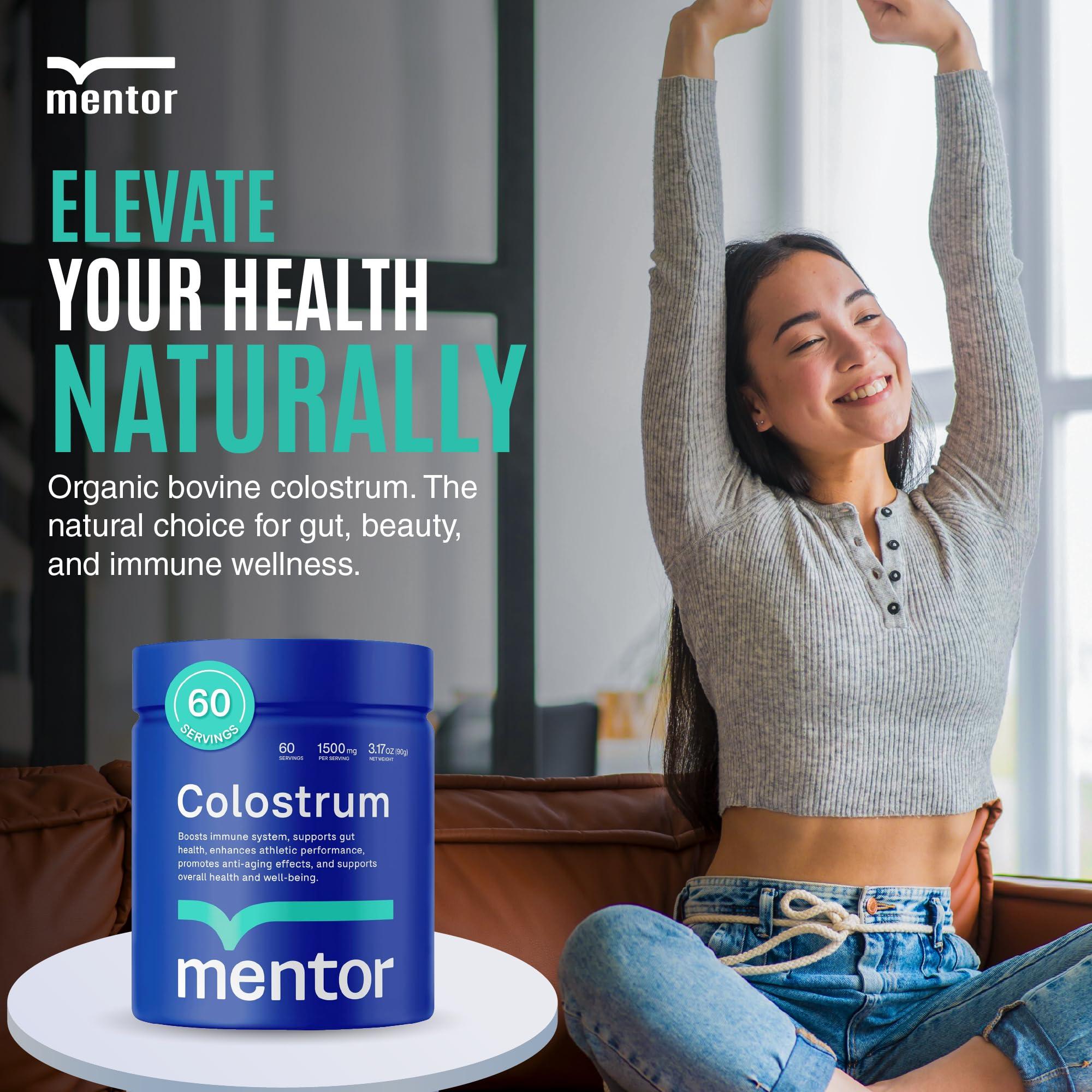 Mentor Mentor Colostrum Powder Supplement for Humans - Organic Bovine Colostrum Supplement for Gut Health, Hair Growth, Beauty, and Immune Support - Colostrum Protein
