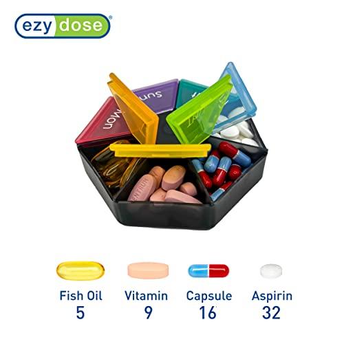 EZY DOSE EZY DOSE Weekly Pill Organizer and Planner, Travel Pill Planner, 7-Sided, Rainbow Colors