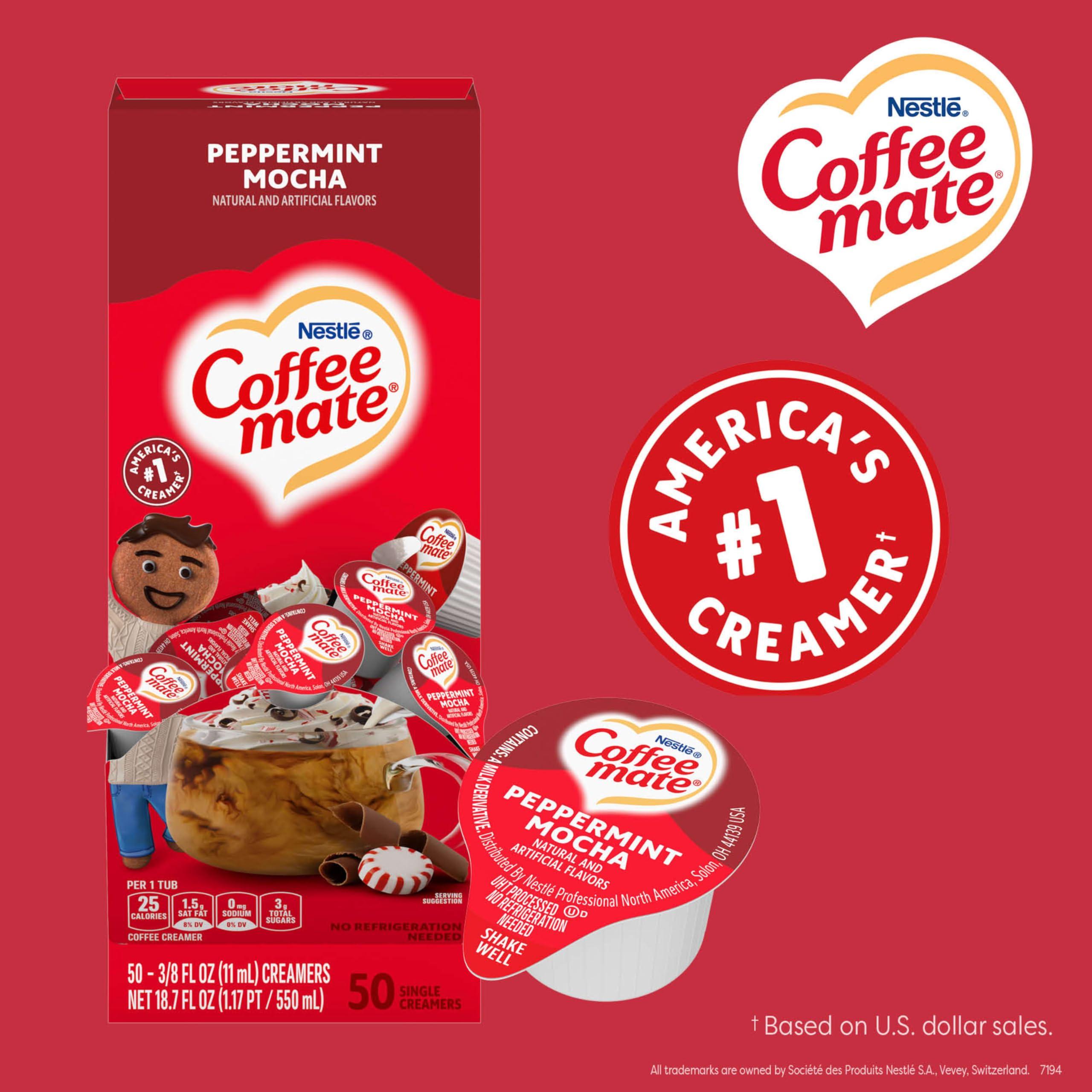 Nestle Coffee-mate Nestle Coffee mate Coffee Creamer, Peppermint Mocha, Liquid Creamer Singles, Non Dairy, No Refrigeration, 0.375 fl oz Tubs (Pack of 200)
