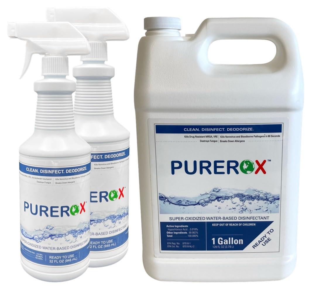 PUREROX PUREROX disinfectant (2x32oz, 1 gallon) Eliminate 99.9999% viruses, Norovirus, HIV, MRSA and fungi Hypochlorous Technology. Hospital Grade. Use Anywhere. No residue. Good All Surfaces